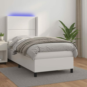 Vidaxl Box spring postelja z vzmetnico LED bel 100x200 cm umetno usnje