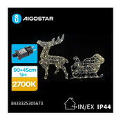 Aigostar-LED Zunanji okrasek LED/3,6W/31/230V 2700K 90/45cm IP44 jelenček s sanmi