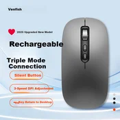 Venfish Bežicni miš, 2.4GHz, Bluetooth, Sivi