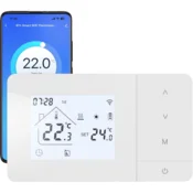 Nikcorp Brezžični pametni sobni termostat Beok za plinski kotel, Wi-Fi 2.4 GHz, aplikacija Tuya Smart, glasovno upravljanje Alexa Google Home, 7-dnevni programator, 6 intervalov, baterijsko napajanje, bel