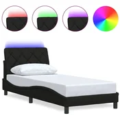 Vidaxl Posteljni okvir z LED brez vzmetnice Črna 90x190 cm Tkanina