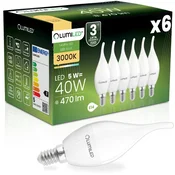 LUMILED 6x LED žarnica E14 svečka BA35 5W = 40W 470lm 3000K topla svetloba 180°