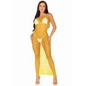 Leg Avenue Long Net Dress Yellow One Size - Stretch Mesh with Open Back D-240118