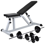 vidaXL vadbena klop s kompletom uteži in palic 30,5 kg