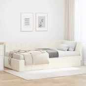 Kutni krevetni okvir s madracem s uzglavljem 2 pcs Krema Baršun