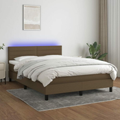 Greatstore Box spring postelja z vzmetnico LED temno rjava 140x200cm blago
