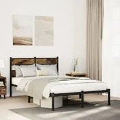 shumee vidaXL Kovinski posteljni okvir brez vzmetnice dimljen hrast 120x190 cm