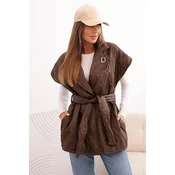 Kesi Włoski Womens quilted vest with a belt and wide collar brown