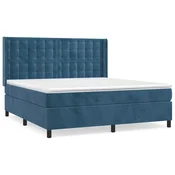 Vidaxl Box spring postelja z vzmetnico temno modra 180x200 cm žamet
