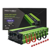 Qoltec Monolith napetostni pretvornik | Polnjenje baterij | UPS | 3000 W | 6000 W | 12 V do 230 V | Čisti sinus | LCD