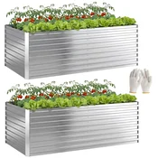 OUTSUNNY Set 2 zunanja dvigana vrtna greda iz cinkane jekla, vrtni zaboj z odprtim dnom, rokavice, varen rob, ojačitvena palica, dvigana greda za sadje zelenjavo rože vrt, 180x90x60cm, srebrna
