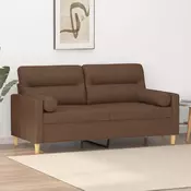 Dvosjed s ukrasnim jastucima smedi 140 cm od tkanine