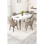 Hanah Home trpezarijski set Rax, sto na razvlacenje i 4 stolice, bela ploca, braon noge, kapucino tkanina Babyface