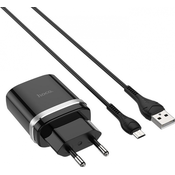 HOCO pametni hišni polnilec C12Q 3A z 3.0 QC USB vtičem in s polnilnim kablom MicroUSB črn