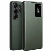 Usnjen ovitek za Samsung Galaxy S26 Ultra, prozorno okno, zelen