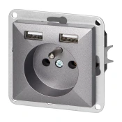Ugradena jednostruka uticnica 2P+E s punjacem Pearl, 16A, 250V, PT-16P/USB, antracit