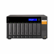 QNAP 8-bay desktop SATA JBOD expansion unit with a QXP-800eS-A1164 PCIe SATA host card and 2 SFF-8088 to SFF-8088 SAS/SATA 6Gb/s external cables. (TL-D800S)