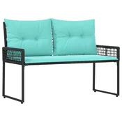 Vidaxl Zunanja klop z blazino Črna in turkizna 118 x 55 x 82 cm