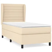 Vidaxl Box spring postelja z vzmetnico krem 90x200 cm blago