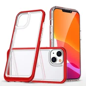 slomart prozoren ovitek 3v1 za iphone 14 plus silikonski ovitek z okvirjem rdeč