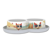 Moderna Dvojna skleda za mačke TrendyIndy&Louise bela 2x 0,35 l, 27 x 16,5 x 6 cm