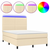 Vidaxl Box spring postelja z vzmetnico LED krem 140x200 cm blago
