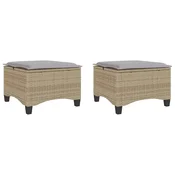 Vidaxl Vrtni stolčki z blazinami 2 kosa Bež 55x55x36 cm Poly Rattan