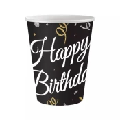 Komplet 6 kartonastih kozarcev z napisom Happy Birthday - črna