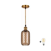 BRILAGI-LED Luster na sajli RETRO GLASS 1xE27/60W/230V O 14 cm zlatna/zadimljeno-smeda
