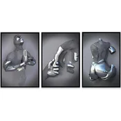 Nikcorp 3D stenska slika Romantična ljubimca komplet 3 kosi 60x90 cm, moderna abstraktna umetnost z učinkom kovinske skulpture, vodoodporni plakati visoke ločljivosti za dnevno sobo, spalnico ali pisarno