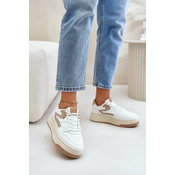 Womens sneakers made of eco-leather on a white-beige platform Henizore