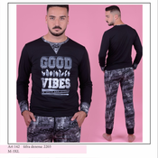 Mimura Good vibes Muška pidžama dugih rukava, Crna