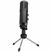 LORGAR Gaming Microphones, Whole balck color, USB condenser microphone with Volumn Knob & Echo Kob, including 1x Microphone, 1 x 2.5M USB Cable, 1 x Tripod Stand, 1 x User Manual, body size: ?47.4*158.2*48.1mm, weight: 243.0g