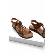 Marjin Womens Genuine Leather Accessories, Eva Sole, Criss-Cross Thread Detail Daily Sandals, Multilayered Tan.