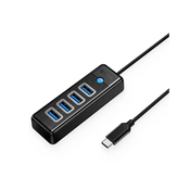 Orico PW4U-C3-015 USB-C na 4x USB-A 3.0 hub, črn