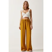Happiness Istanbul Womens Mustard Summer Viscose Palazzo Trousers