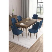 Hanah Home Set Trpezarijski sto i 6 stolica Are, Plavo-braon