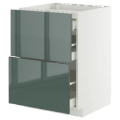 METOD / MAXIMERA Pod.elem.grej.ploca/2front/3fiok, bela/Kallarp tamna sivozelena visokog sjaja, 60x60 cm