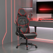 vidaXL Masažni gaming stol z oporo za noge črn in vin. rdeč um. usnje