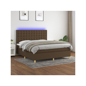 Den Box spring postelja z vzmetnico LED temno rjava 160x200cm blago