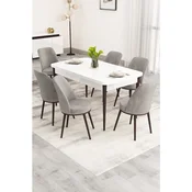 Hanah Home trpezarijski set Nix, sto na razvlacenje i 6 stolica, bela ploca, braon noge, siva tkanina Babyface