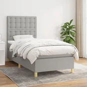 Greatstore Box spring postelja z vzmetnico svetlo siva 90x200 cm blago