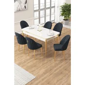 Hanah Home trpezarijski set Edaf, sto na razvlacenje i 6 stolica, bela ploca, zlatne noge, antracit tkanina Babyface