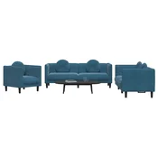 3-dijelni set sofa s jastucima plavi baršunasti
