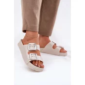 Zaxy Scented Ladies Slippers With Buckles And Glitter Beige