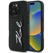 Ovitek Karl Lagerfeld HC zrnata PU maska za kartice z metalnim podpisom za iPhone 16 Pro Max črna (KLHCP16XPGPVKSK)