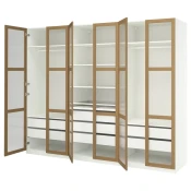 PAX / TONSTAD Kombinacija garderobera, bela/hrastov furnir staklo, 300x60x236 cm