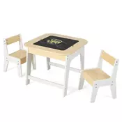 Northix Otroška miza in 2 stola dvostranska plošča les 60x60x49 cm