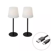 Set 2 polnilnih namiznih svetilk črne barve 40 cm IP54 - Jude