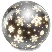 LED božična steklena krogla – snežinke, 12 cm, 3x AA, notranji, topla bela, časovnik